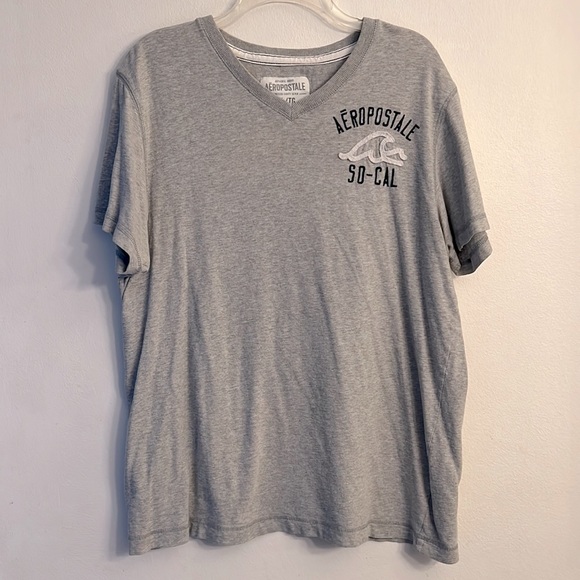 Aeropostale Gray SoCal Waves Embroidered Logo Short Sleeve V-neck T-Shirt Tee XL - Picture 2 of 5
